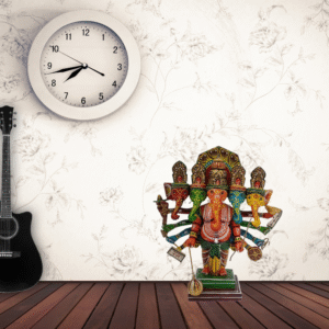 Hand Carved Wood Lacquerware “Panchmukhi” Ganesha (L - 8", W - 4", H - 9")