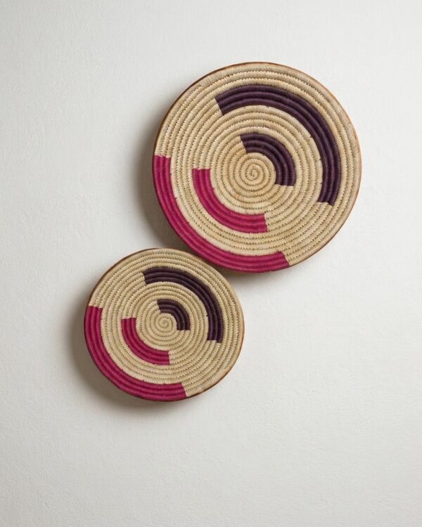 Pink and Maroon - Sabai Art Handwoven Wall Decor - Set of two (10", 8")