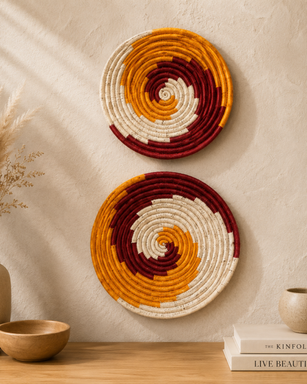 Orange- Sabai Art Handwoven Wall Decor - Set of two (10", 8")