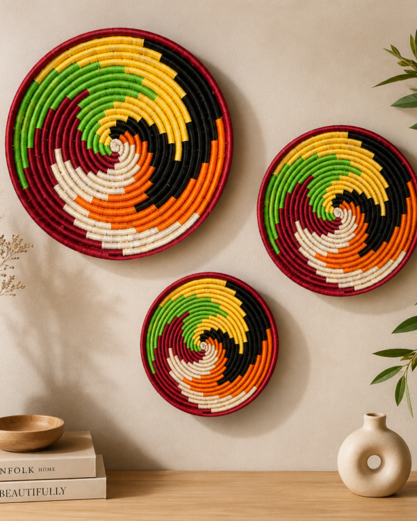 Multi- Sabai Art Handwoven Wall Decor - Set of three (12", 10", 8")