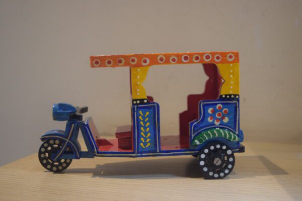 Multi colour - Wooden Lacquered Auto Rikshaw - (5" height)