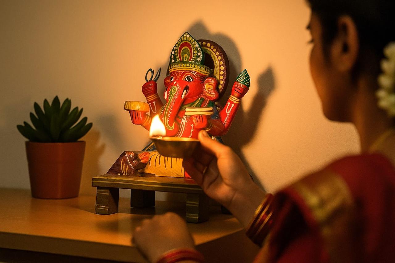 Wooden Lacquered Chauki Ganesh Ji - Image 2
