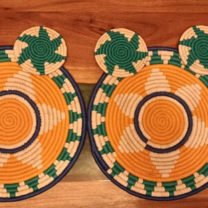 Green & Yellow - Sabai Art Handwoven Dining set - Set of 6 | 2 Table Mats (12") & 4 Coasters (4") |