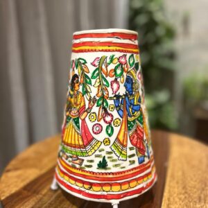 Radha Krishna multicolour - Tholu Bommalata Leather Lampshade with Plug & Wire – 9-Inch