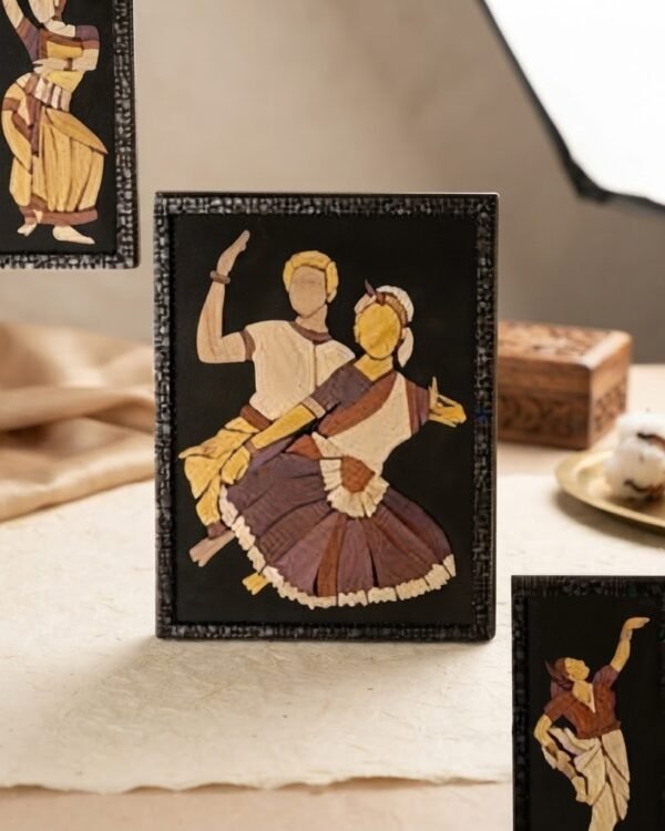 Mohiniyattam Wooden Inlay Art Painting – Set of 3 | Classical Dance Wall Décor | Handcrafted Wood Panels (2 x 6"x12", 1 x 12"x15")