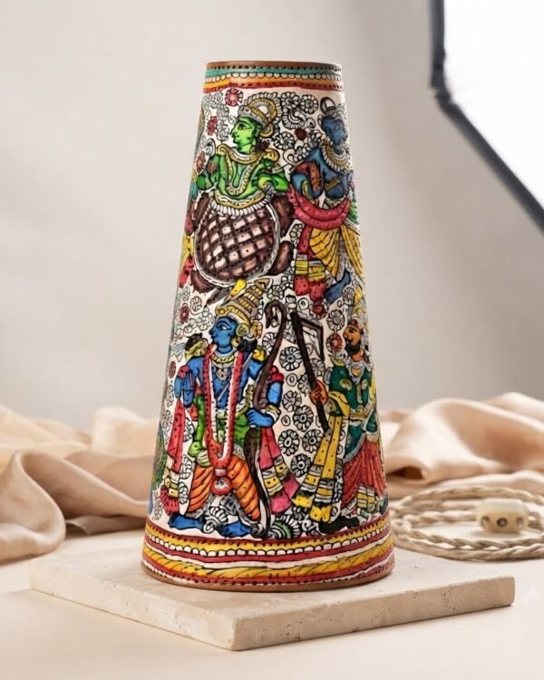 Multicolour Dasa Avtaar - Tholu Bommalata Leather Lampshade with Plug & Wire – 17-Inch