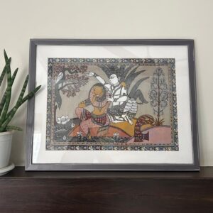 Landscape Pattachitra Art - Tussore Silk Painting - 14*12 inch - In Silk Cloth - Framed