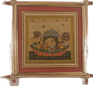 Boat Scene - Palm Leaf Pattachitra Art - 5*5 inch - framed