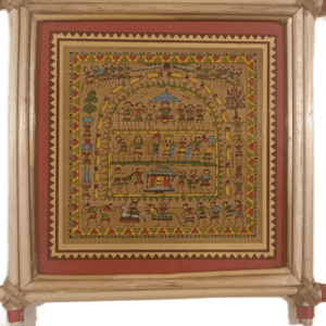 Tribal Wedding Scene - Palm Leaf Pattachitra Art - 6*6 inch - framed