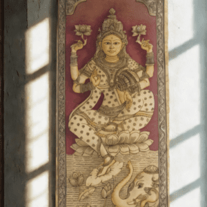 Maa Laxmi Pattachitra Art -Tussore Silk Painting - 6*16 inch - Unframed - In Silk Cloth only
