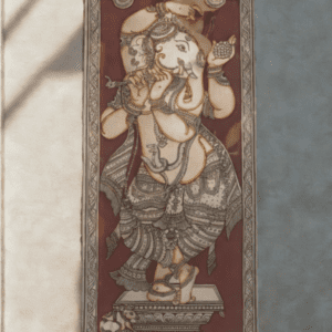 Ganesh Side Face Pattachitra Art - Tussore Silk Painting - 6*16 inch - In Silk Cloth - Unframed