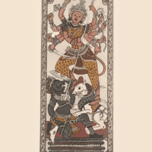 Maa Durga in Colour Pattachitra Art - Tussore Silk Painting - 6*16 inch - Unframed - In Silk Cloth only