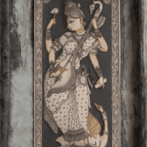 Maa Saraswati Pattachitra Art - Tussore Silk Painting - 6*16 inch - Unframed - In Silk Cloth only