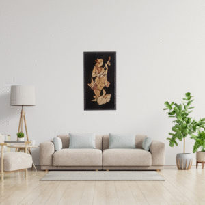 Goddess Saraswati Wooden Inlay Painting – 9"x16" | Handcrafted Wood Art Panel | Indian Spiritual Wall Décor
