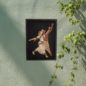 Couple Bharatanatyam Dance Wooden Inlay Painting – 12"x15" | Handcrafted Wood Art Panel | Classical Indian Wall Décor