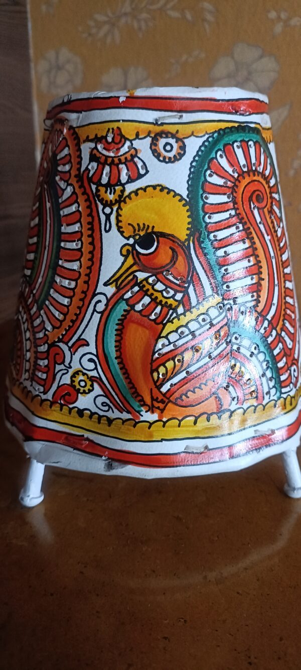 Peacock Multi  - Tholu Bommalata Leather Lampshade with Plug & Wire – 6-Inch - Image 3