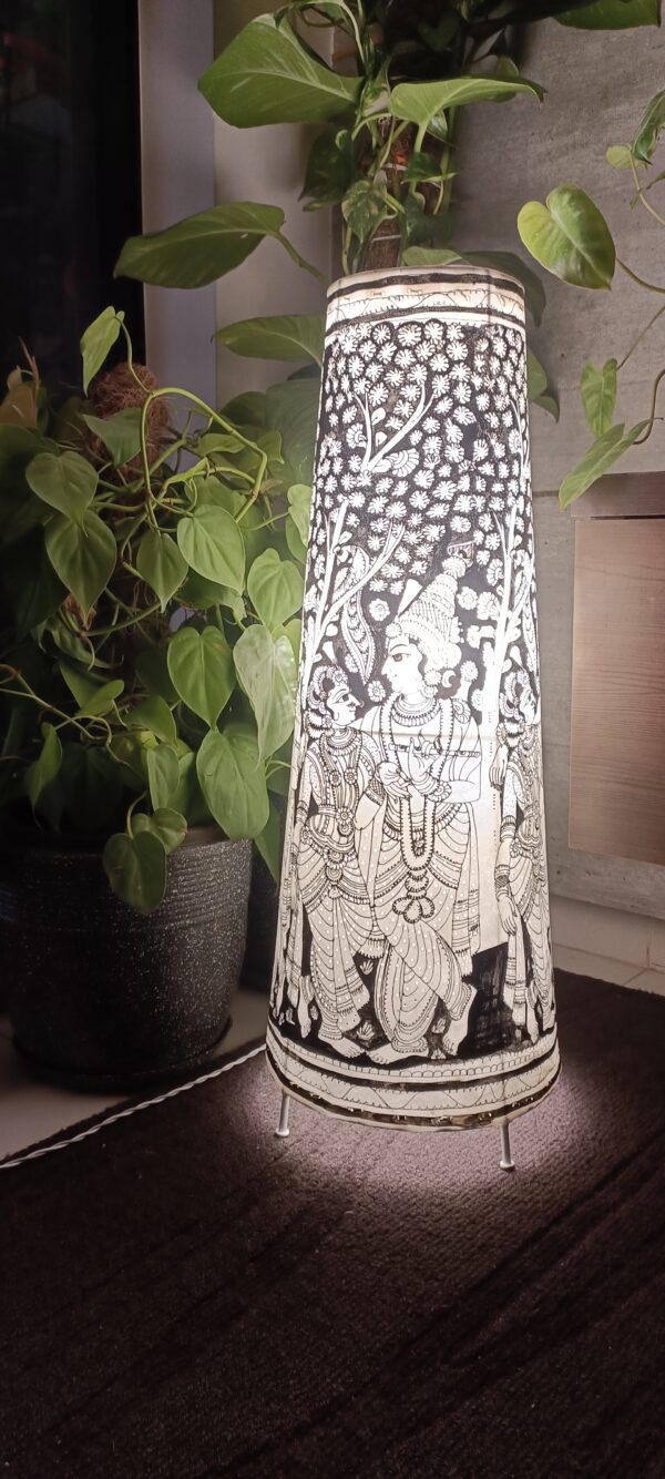 Radha Krishna Black - Tholu Bommalata Leather Lampshade with Plug & Wire – 27-Inch - Image 2