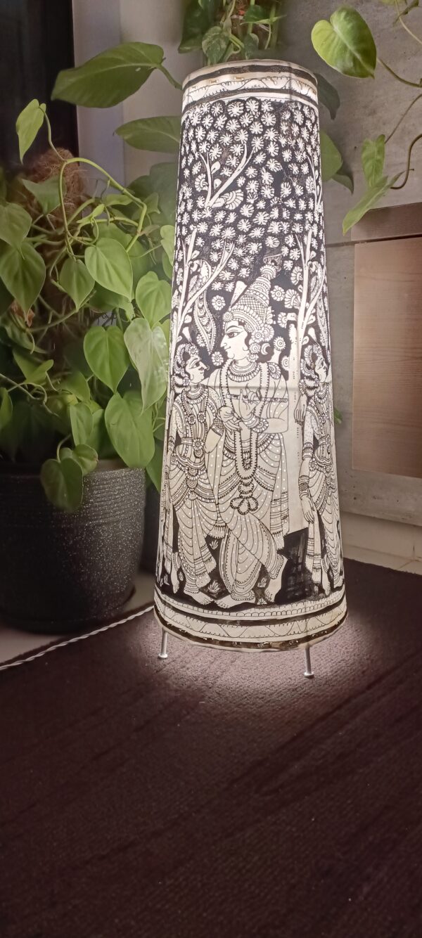 Radha Krishna Black - Tholu Bommalata Leather Lampshade with Plug & Wire – 27-Inch - Image 3
