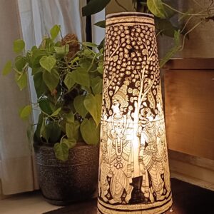 Radha Krishna Black - Tholu Bommalata Leather Lampshade with Plug & Wire – 27-Inch