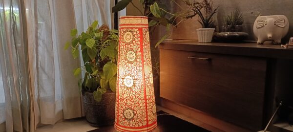 Red Floral - Tholu Bommalata Leather Lampshade with Plug & Wire – 27-Inch - Image 4
