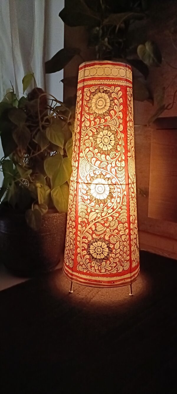 Red Floral - Tholu Bommalata Leather Lampshade with Plug & Wire – 27-Inch