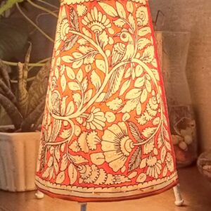 Floral Orange- Tholu Bommalata Leather Lampshade with Plug & Wire – 9-Inch