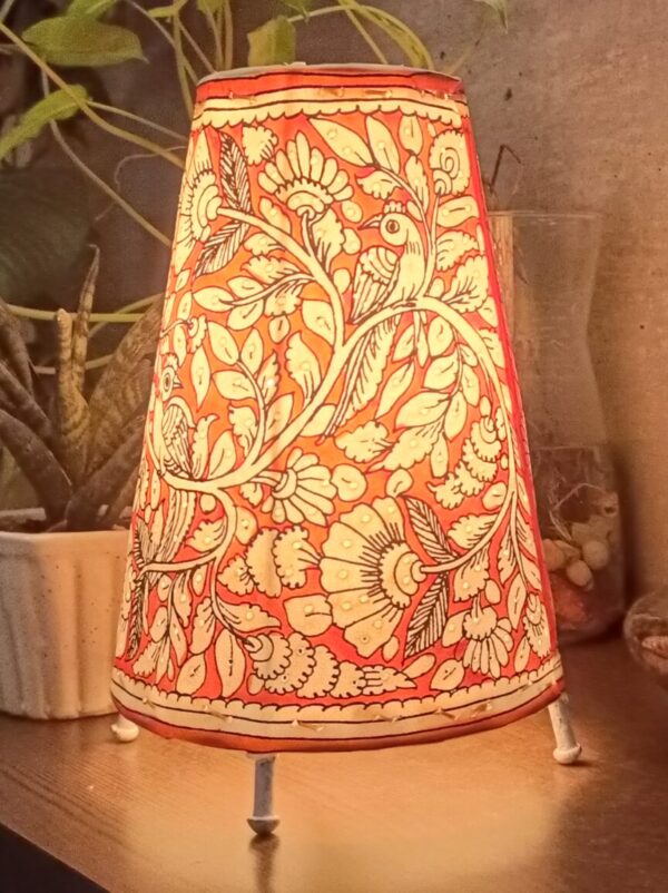 Floral Orange- Tholu Bommalata Leather Lampshade with Plug & Wire – 9-Inch