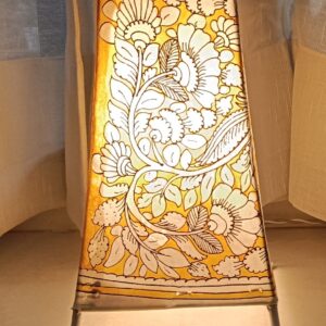 Floral Yellow  - Tholu Bommalata Leather Lampshade with Plug & Wire – 9-Inch