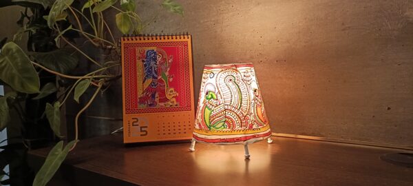 Peacock Multi  - Tholu Bommalata Leather Lampshade with Plug & Wire – 6-Inch