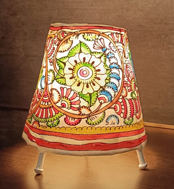 Floral Multi  - Tholu Bommalata Leather Lampshade with Plug & Wire – 6-Inch