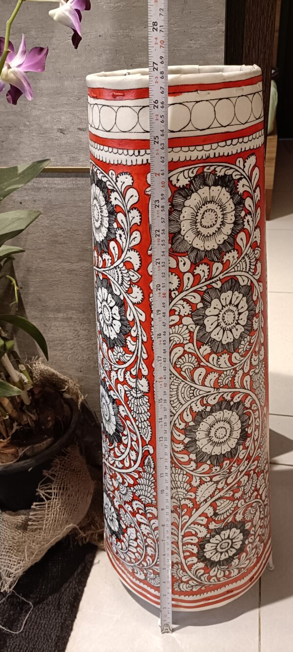 Red Floral - Tholu Bommalata Leather Lampshade with Plug & Wire – 27-Inch - Image 5