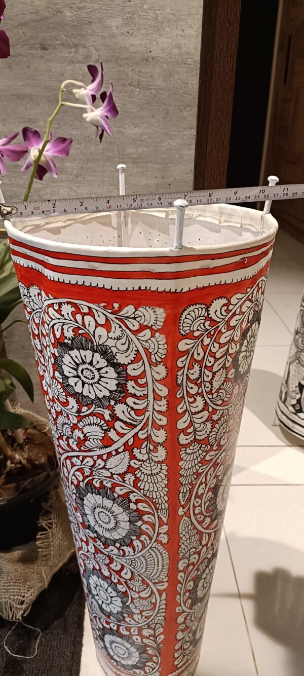 Red Floral - Tholu Bommalata Leather Lampshade with Plug & Wire – 27-Inch - Image 7