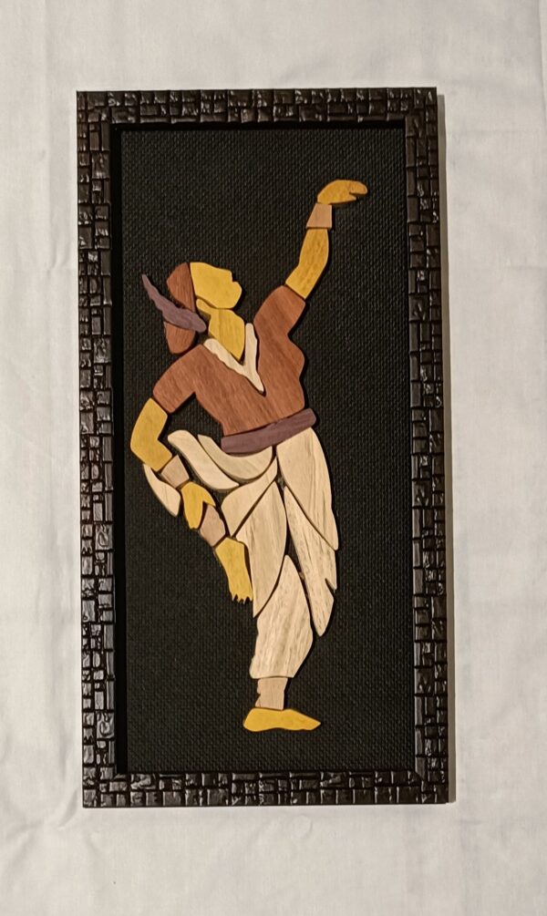 Bharatnatayam Dance Wooden In-Lay Artwork Painting (6"*12") - Image 3