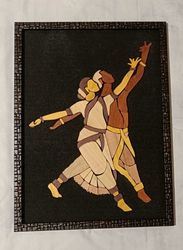 Couple Bharatanatyam Dance Wooden Inlay Painting – 12"x15" | Handcrafted Wood Art Panel | Classical Indian Wall Décor - Image 4