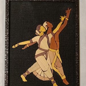 Couple Bharatanatyam Dance Wooden Inlay Painting – 12"x15" | Handcrafted Wood Art Panel | Classical Indian Wall Décor