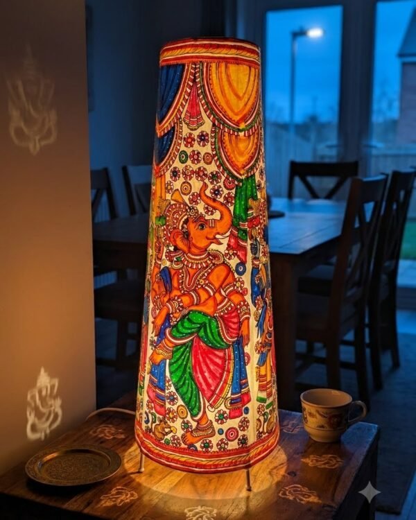 Ganesh Ji multicolour - Tholu Bommalata Leather Lampshade with Plug & Wire – 26-Inch