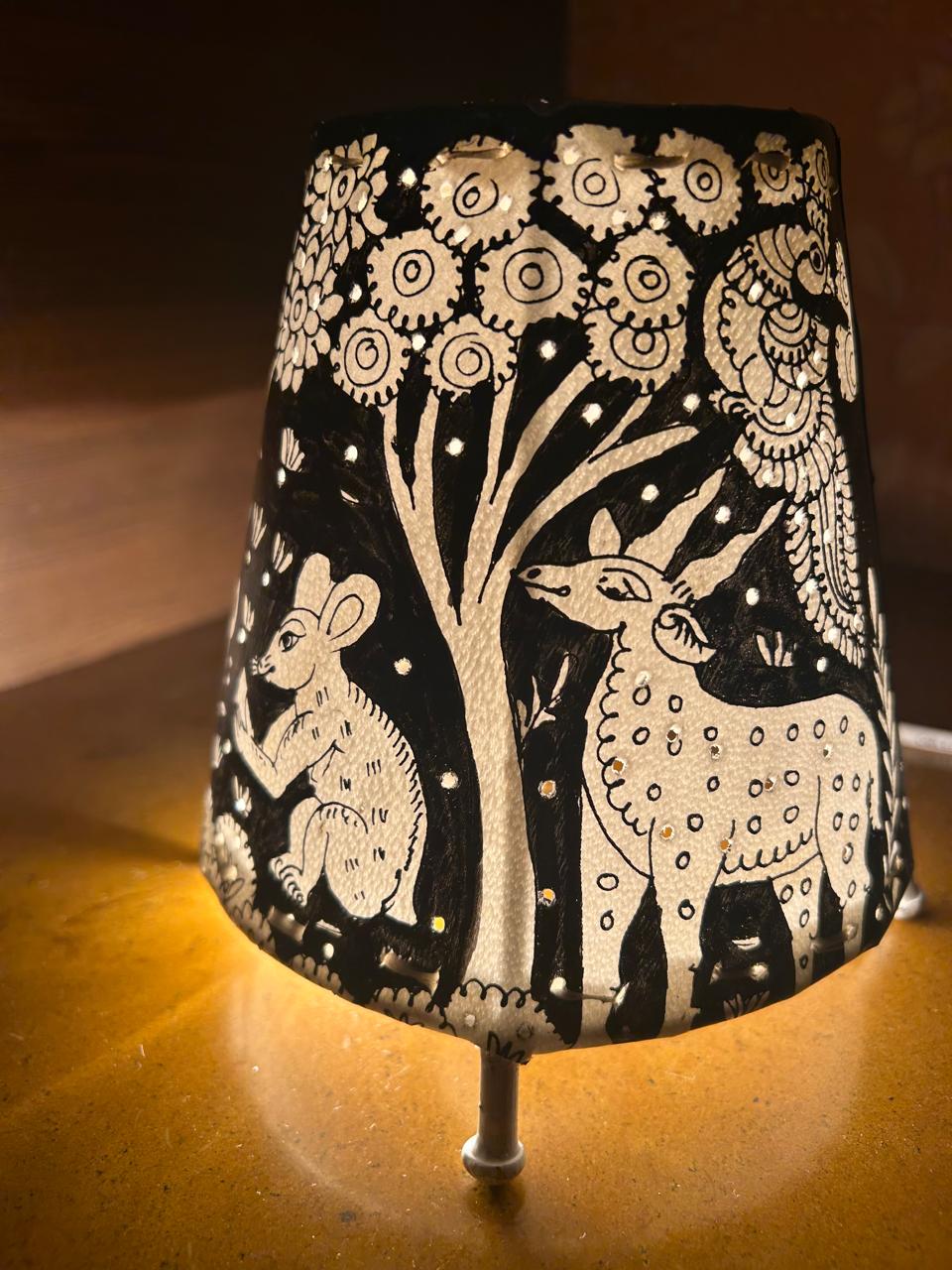 Multi Animals Black - Tholu Bommalata Leather Lampshade with Plug & Wire – 6-Inch