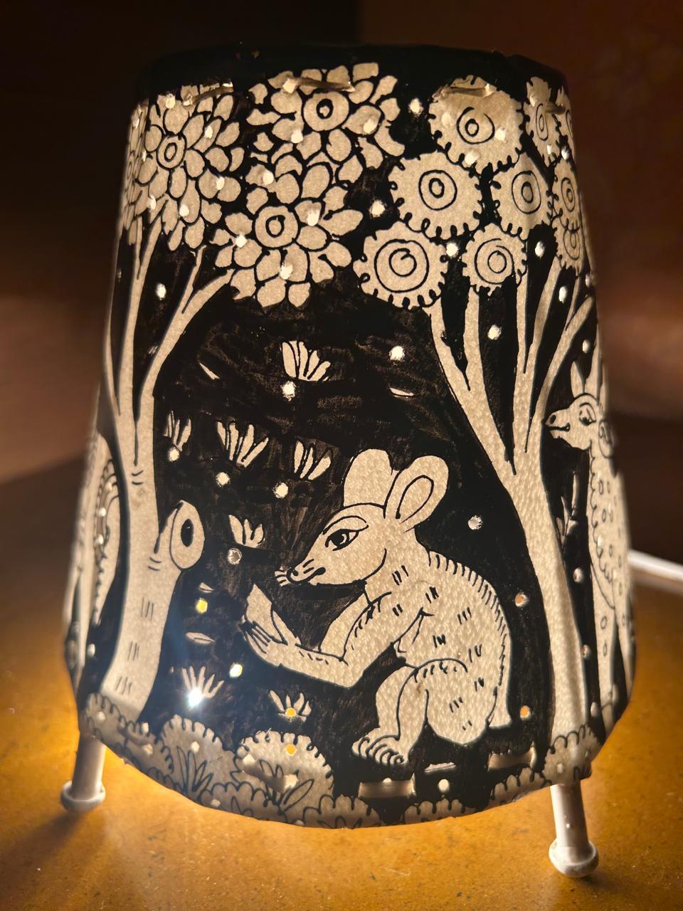 Multi Animals Black - Tholu Bommalata Leather Lampshade with Plug & Wire – 6-Inch - Image 4