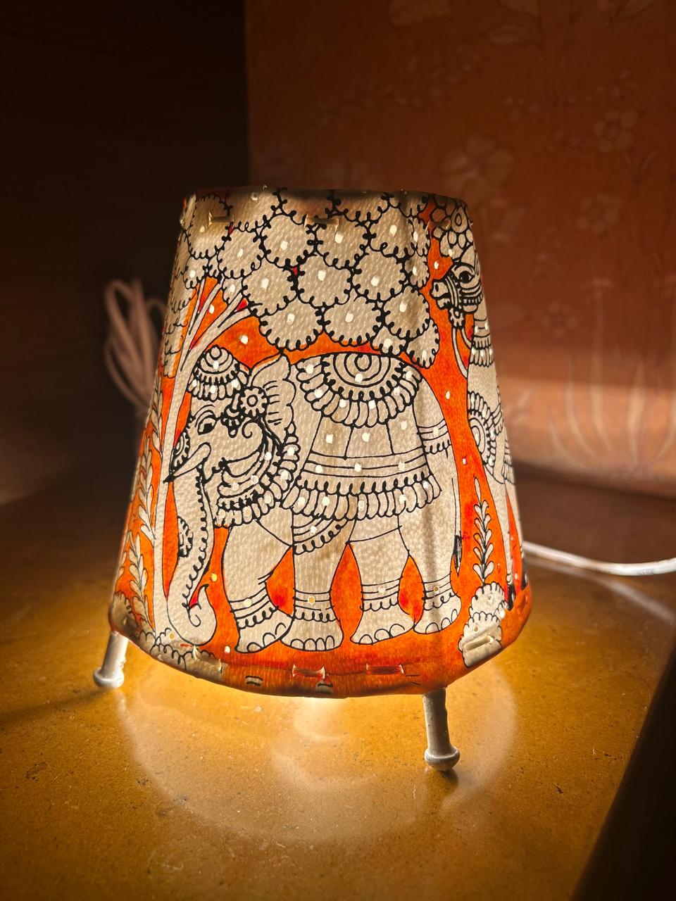 Multi Animals Orange - Tholu Bommalata Leather Lampshade with Plug & Wire – 6-Inch - Image 3