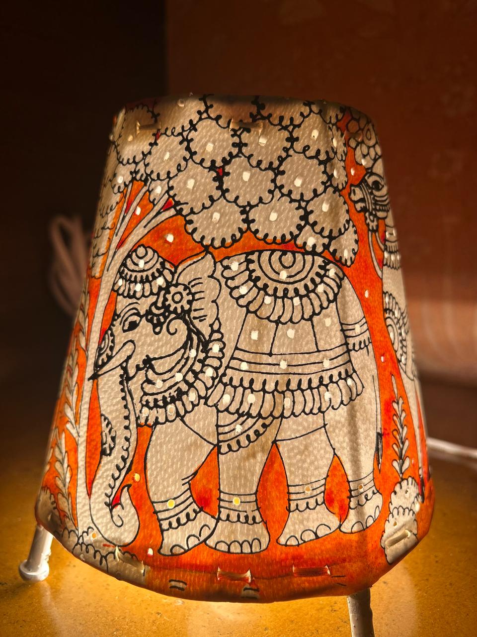 Multi Animals Orange - Tholu Bommalata Leather Lampshade with Plug & Wire – 6-Inch - Image 5