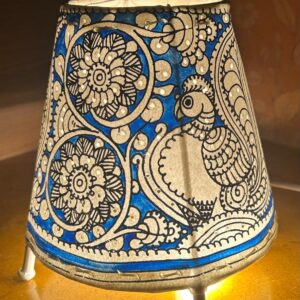 Peacock Blue- Tholu Bommalata Leather Lampshade with Plug & Wire – 6-Inch
