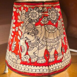Elephant Red - Tholu Bommalata Leather Lampshade with Plug & Wire – 6-Inch