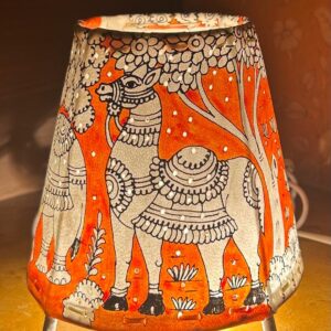 Multi Animals Orange - Tholu Bommalata Leather Lampshade with Plug & Wire – 6-Inch