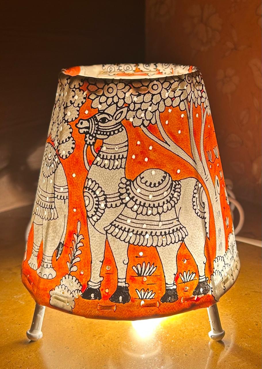 Multi Animals Orange - Tholu Bommalata Leather Lampshade with Plug & Wire – 6-Inch