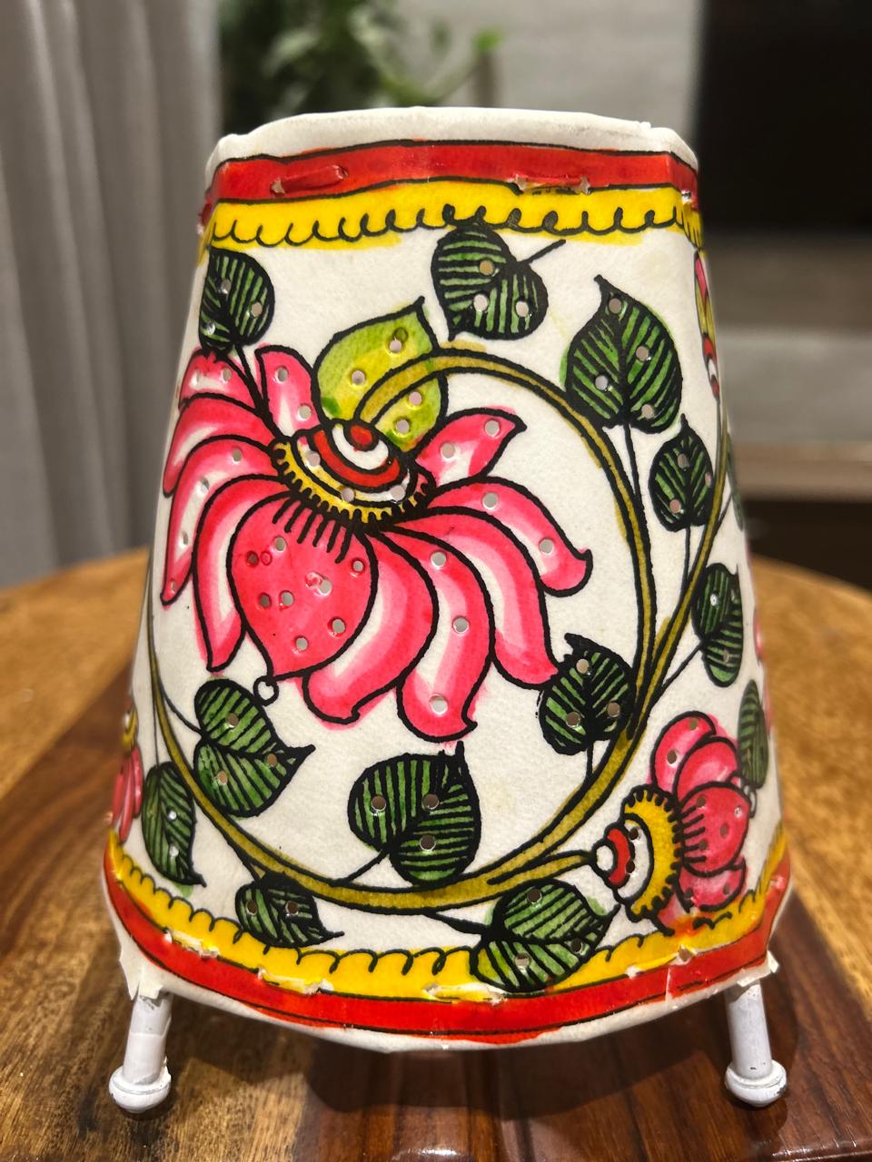 Pink Lotus - Tholu Bommalata Leather Lampshade with Plug & Wire – 6-Inch - Image 3