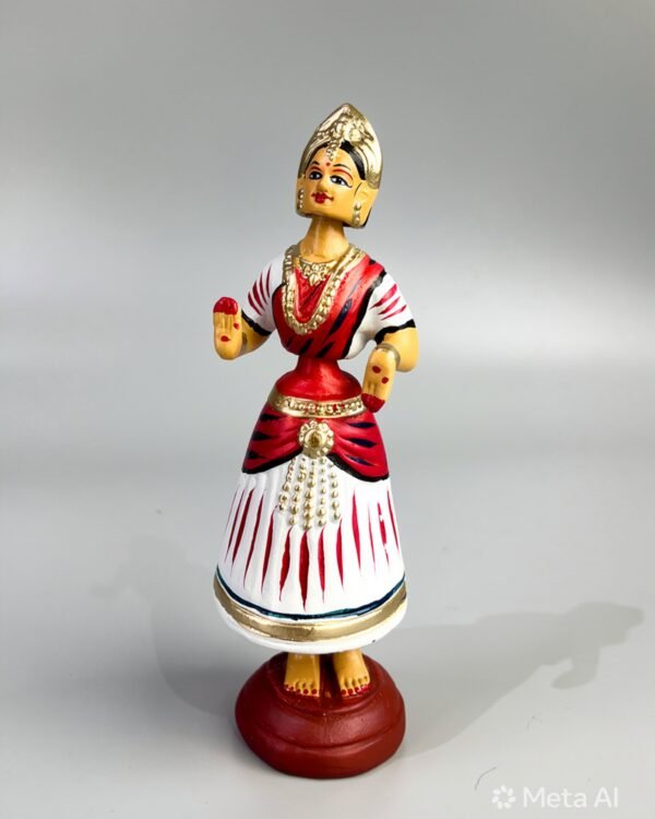 Bharatanatyam Tanjore Dancing Doll - White and Assorted Colour (Paper Mache) - 11 Inch Tall