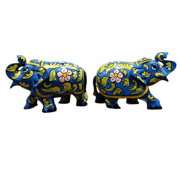 Jaipur Floral Elephant – Blue Wooden Hand-Painted Set of 2 | Rajasthani Decorative Figurines | 3" Each (169 gms) - Image 2