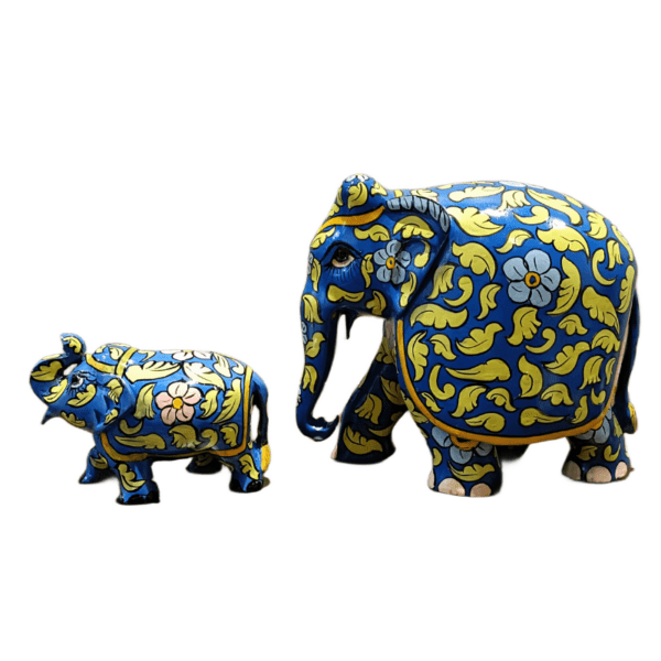 Floral Elephant Set – Blue Wooden Hand-Painted | Jaipur Craft | Set of 2 (3" & 6") – 169 gms & 730 gms - Image 5