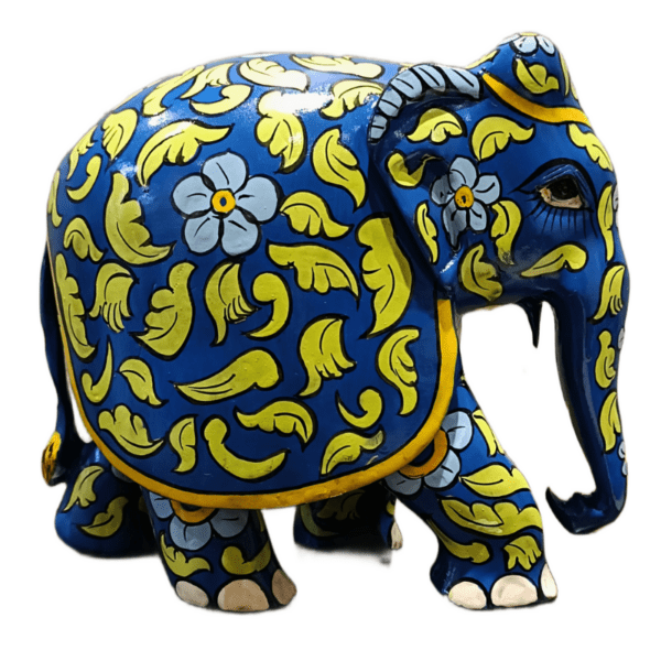 Floral Elephant Set – Blue Wooden Hand-Painted | Jaipur Craft | Set of 2 (3" & 6") – 169 gms & 730 gms - Image 3