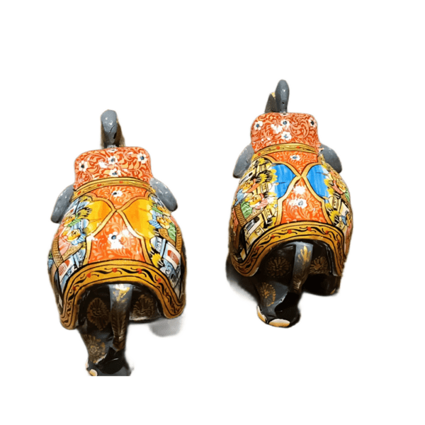 Mughal Elephant – Grey Wooden Hand-Painted Set of 2 | Jaipur Rajasthani Décor Figurines | 4" Height (320 gms each) - Image 3